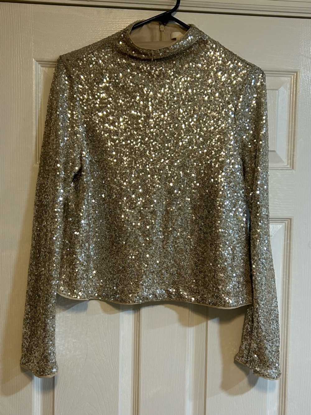 H&M Silver Sequin Long-Sleeve Top